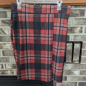 Women's Plaid Mid-Length Red-Dark Brown-White Skirt Size L